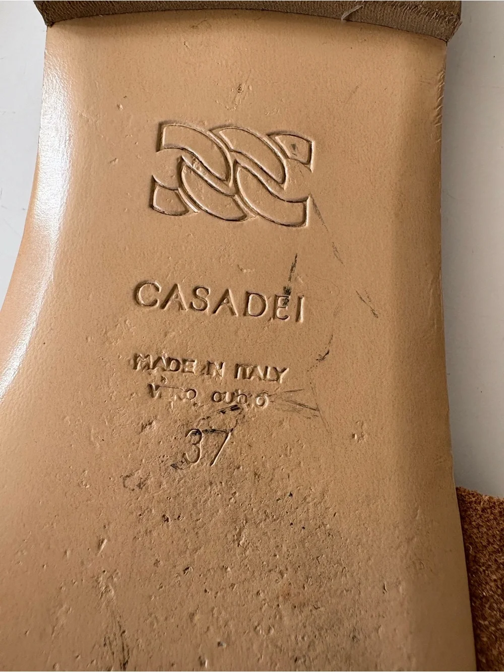 Casadei || Flat Parma Slide Sandals Suede Leather Tan 37 - Picture 9 of 9